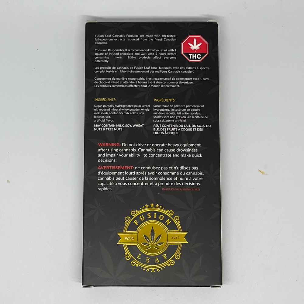 Fusion Leaf Milk Chocolate 500mg Chocolate Bar - Back of Package