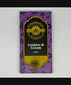 Fusion Leaf Cookies and Cream 500mg Sativa Chocolate Bar - Front of Package